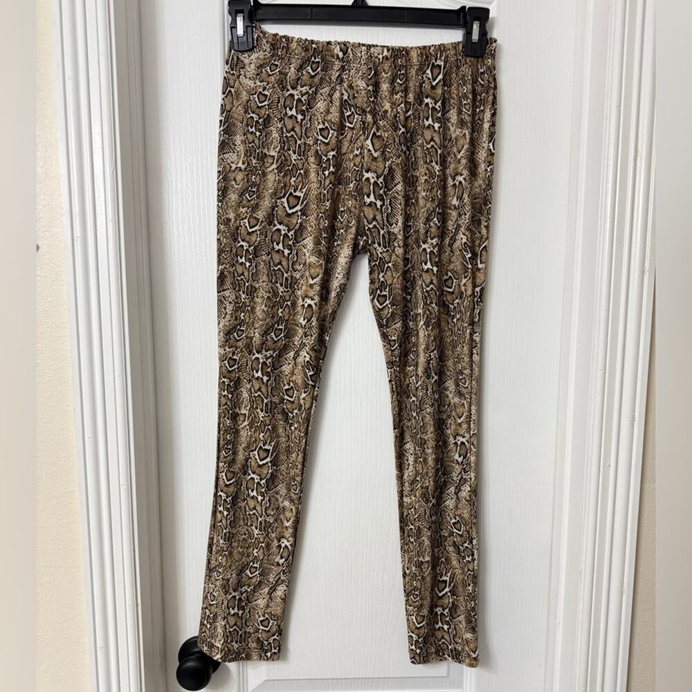 Cleek women's brown snake print pants pull on lounge chic trousers XL